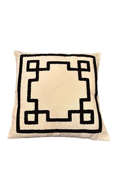 Goshıkı Black Cotton Square Motif Punch Comfort Throw Pillow Cover 42X42