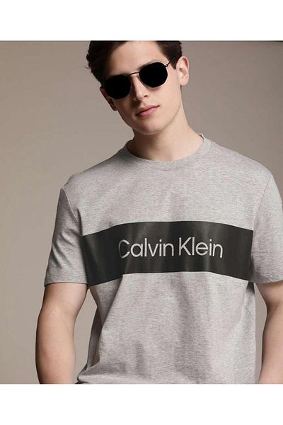 Calvin Klein Men's Block Logo Crewneck T-Shirt, Light Grey