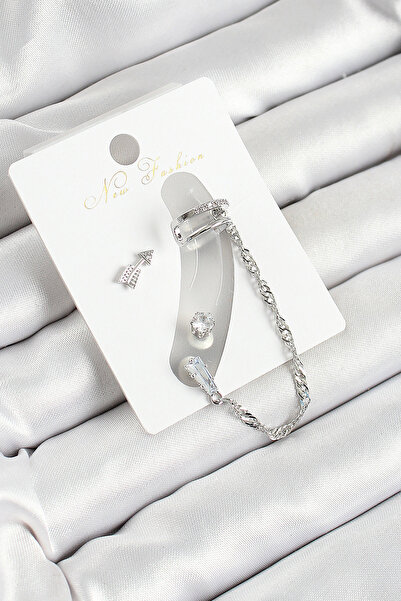 Skygo ieg ™   طقم أقراط نسائية من 3 قطع باللون الفضي مع شكل سهم من النحاس وحج...