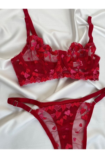 Pijamacs Red Heart Patterned Bralet Set Bra Set
