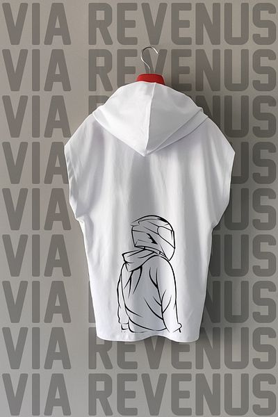 Vordevia Tricou sport 100% bumbac cu glugă cu mâneci zero imprimate în față și în spate pentru motociclist