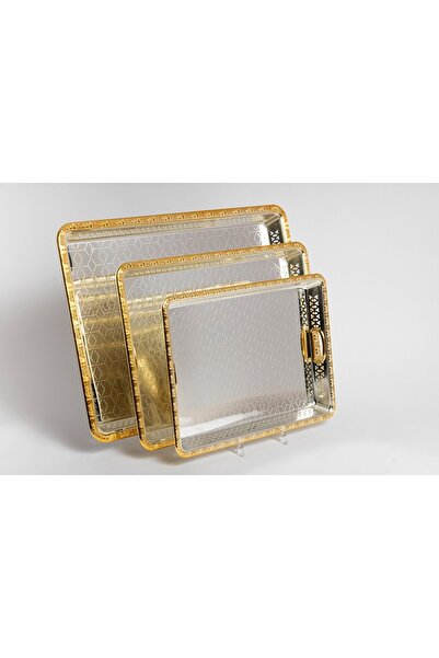 Bin Shihon 3-piece silver rectangular tabsi set with gold engravings