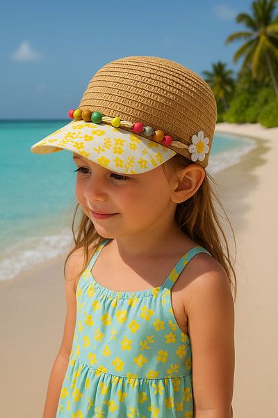 LAGRANZE Children's Straw Hat with Brim 3-7 Years