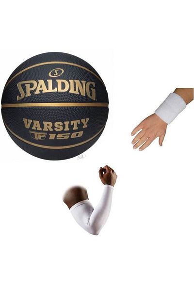SPALDING Μπάλα μπάσκετ Varsity Black Gold TF-150 Μέγεθος: 7 + μπάλα μπάσκετ + πετσέτα βραχιόλι