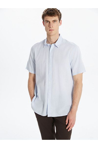 LC Waikiki Southblue Blue Regular Fit Short Sleeve Linen Blend Men's Shirt S5Ed23Z8Nvy25