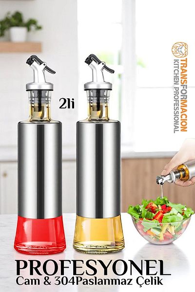 Transformacion Oil Vinegar Bottle Oil Barrel 304 Steel and Borosilicate Glass Set of 2 721774