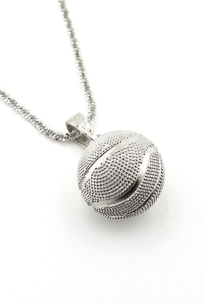 Solfera Basketball Ball Silver Color Steel Chain Metal Men Necklace Q0977