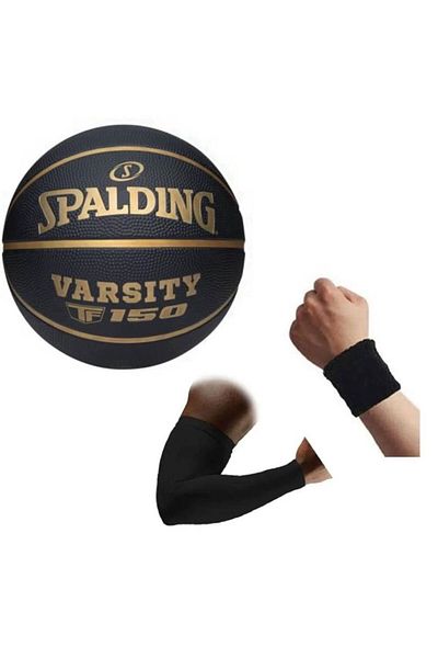 SPALDING Μπάλα μπάσκετ Varsity Black Gold TF-150 Μέγεθος: 7 + μπάλα μπάσκετ + πετσέτα βραχιόλι