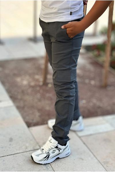 BARLİZ Children's Flexible Primary School Middle School Pants with Cargo Pockets
