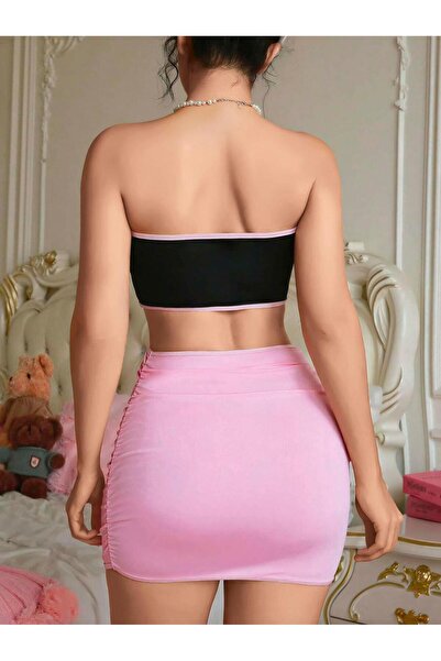 Kıvanç Moda Women's Pink Skirt Bow Detailed Sexy Costume 2154
