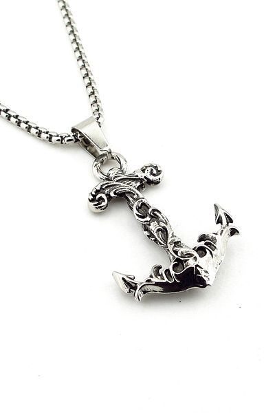 Solfera Anchor Wave Pattern Sailor Merchant Steel Chain Metal Men's Necklace Q0980
