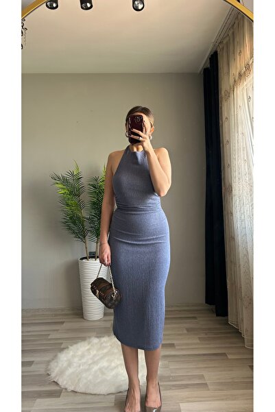 ensbutik Halter Yaka Sırt Dekolteli Midi Elbise