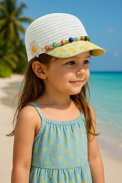 LAGRANZE Children's Straw Hat with Brim 3-7 Years