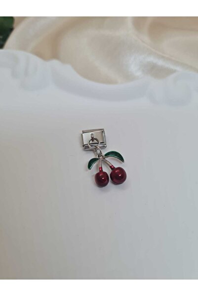 ZEYM سحر إيطالي مع شكل الكرز - لون فضي، جهاز مجوهرات بتفاصيل أوراق الشجر الخضراء