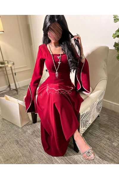 ALANOOD FASHION Nour's soft dress with crystal embroidered chest in elegant pink and oud
