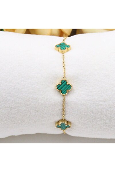 mercanjewelry Çelik Yeşil Minimal Yonca Bileklik
