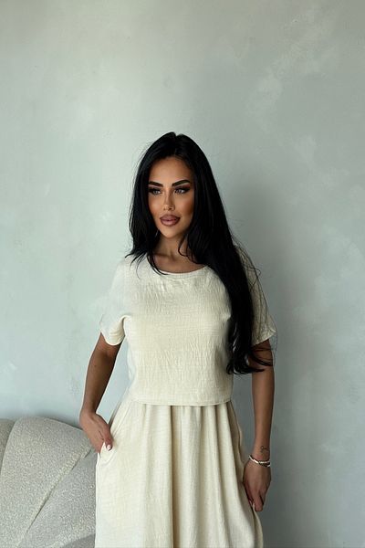 LİLA İSTANBUL Crew Neck Blouse Detailed Special Design Double Suit Summer Dress