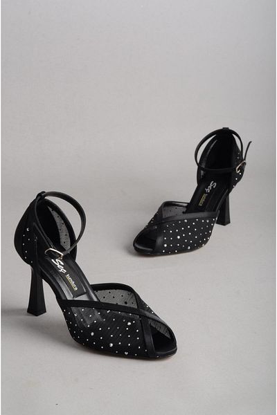 SEÇ KUNDURA SEÇ 8506 PANTOF DE SEARĂ CU PIETRE (Înălțime toc: 9,5 cm) NEGRI