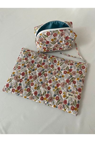 TALL WAY Spring Flowers Laptop Case-Pencil Bag Set (15-16Inch)