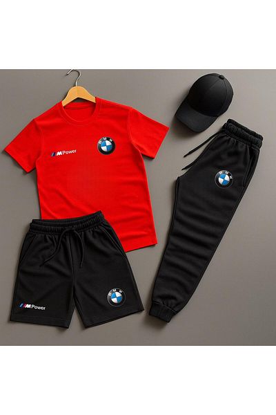 NEW TRENDY COLLECTİON Bmw Logo Domestic Production Sports Combination – Breathable Fabric T-Shirt + Shorts + Sweatpants Set