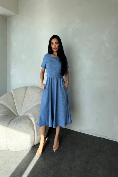 LİLA İSTANBUL Bisiklet Yaka Bluz Detaylı Özel Tasarım İkili Takım Yazlık Elbise