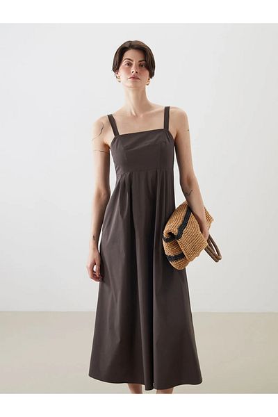 LC Waikiki Lcw Vision Square Neck Pleated Detailed Dress