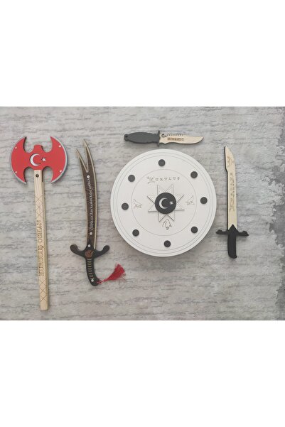 Altın express 5'li Ahşap Çocuk Oyuncak Kılıç ve Kalkan Seti Beyaz Renk