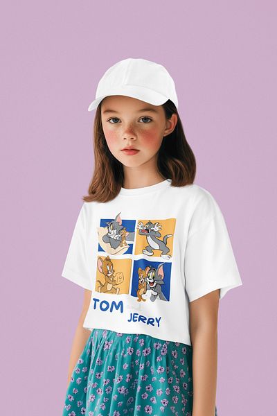 SEVBANO Tricou unisex pentru copii cu desene animate cu imprimeu Tom și Jerry (vârsta 1-12)