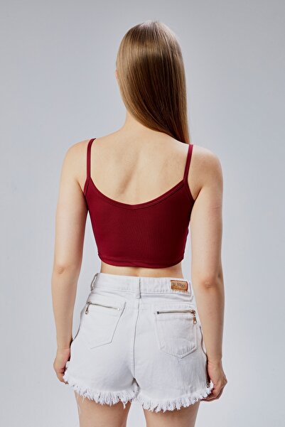 FHELIA Women's Burgundy Rope Strap Lycra Basic Crop Perfect Fit Tank Top Bustier