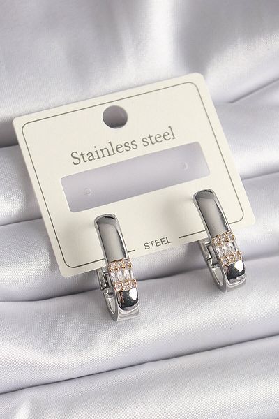 merland benvecocuk 316L Steel Silver Color Zircon Stone Women's Earrings - Lisinya