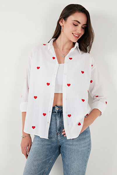 Lela Cotton and Linen Blend Regular Fit Heart Printed Shirt Shirt 6779932