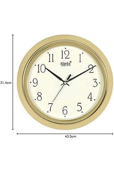 ajanta Quartz Analog Wall Clock – Golden Frame, Elegant Plastic Design – 43.5cm x 31.4cm