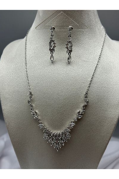 HADRA ACCESSORİES Zircon Stone Stylish Evening Dress Necklace Earrings Set Bridal Jewelry Set Engagement Set Wedding Set