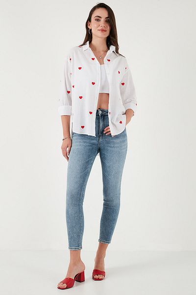 Lela Cotton and Linen Blend Regular Fit Heart Printed Shirt Shirt 6779932