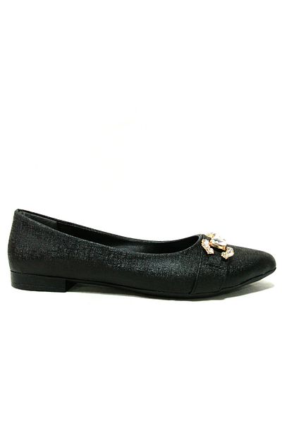 PUNTO Black Gold Buckle Anatomical Ballerina Shoes