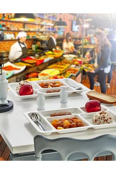 Omnipazar Sy-5120 6 Pieces White Unbreakable Table Dish Tray 5 Compartments