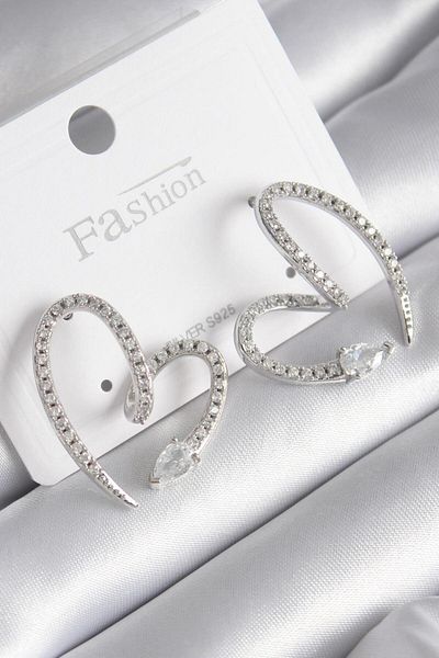 merland benvecocuk Brass Silver Color Zircon Stone Snake Heart Model Women's Earrings - Lisinya