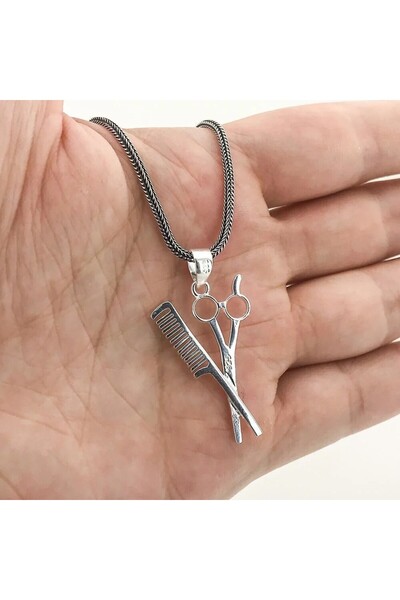 shop Berber Makas Ve Tarak 925 Ayar Gümüş Erkek Kolye