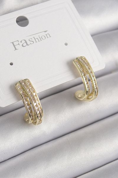 merland benvecocuk Brass Gold Color Zircon Stone Half Ring Model Women's Earrings