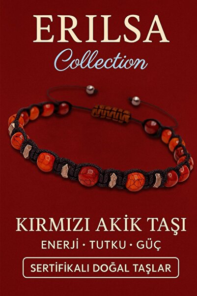 Erilsa Sertifikalı Kırmızı Akik ve Terahertz Taşı Bileklik – Tutku, Güç ve Odaklanma Enerjisini Yükseltir