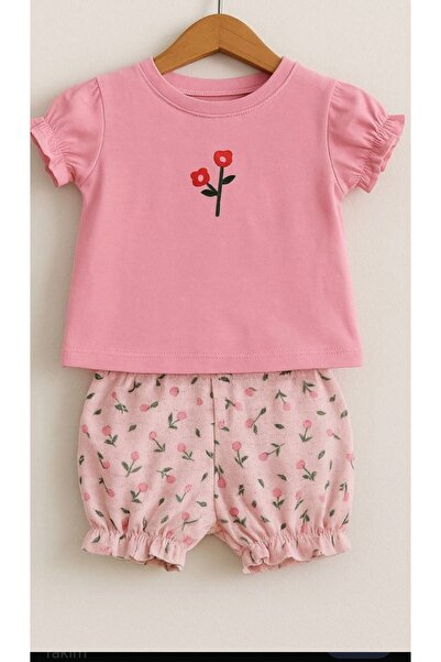 Necix's çıtır çiçekli kız bebek 2 'li Takım Şort-tshirt