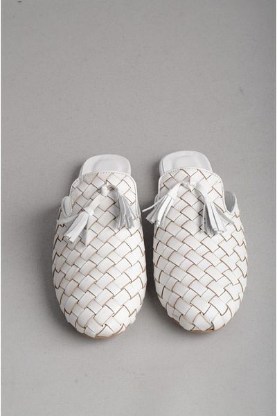 SEÇ KUNDURA Seç 8159 Genuine Leather Knitted Women's Slippers White