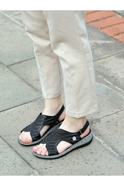 Mammamia 2280 Genuine Leather Laser Print Patterned Velcro Strap Sandals