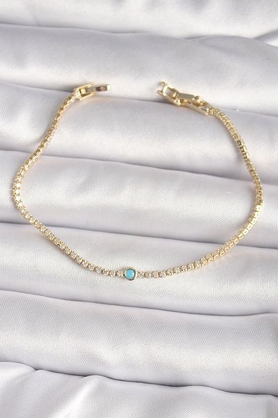 merland benvecocuk Brass Gold Color Waterway Zircon Stone Blue Stone Women's Bracelet - Lisinya