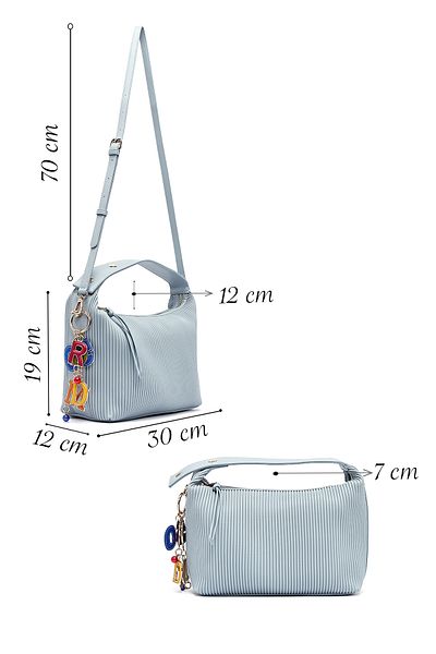 Derimod Geantă de umăr imprimată cu detaliu de accesoriu cu curea lungă albastră pentru femei 25SBD285126
