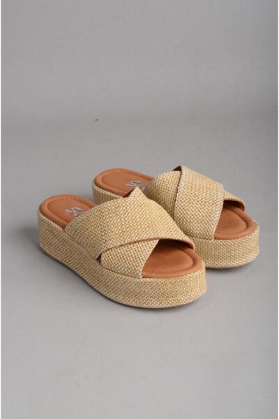SEÇ KUNDURA Seç 1748 Women's Slippers with Wedge Heels (Heel Height: 5 cm) Linen