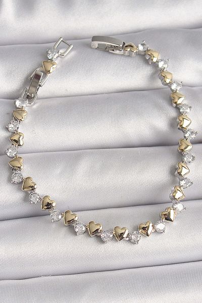 merland benvecocuk Brass Silver Color Zircon Stone Gold Heart Vip Series Women's Bracelet - Lisinya