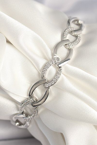merland benvecocuk Brass Silver Color Zircon Stone Oval Chain Model Women's Bracelet - Lisinya