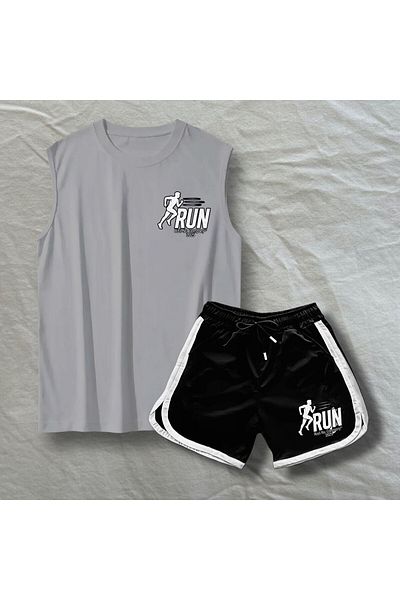 Risil-Nu Company New Season Premium Honeycomb Fabric Shorts and Cotton Singlet Double Gym Sportsman Set