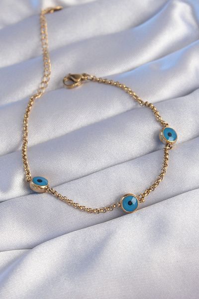 merland benvecocuk 316L Steel Gold Color Evil Eye Bead Design Bracelet - Lisinya